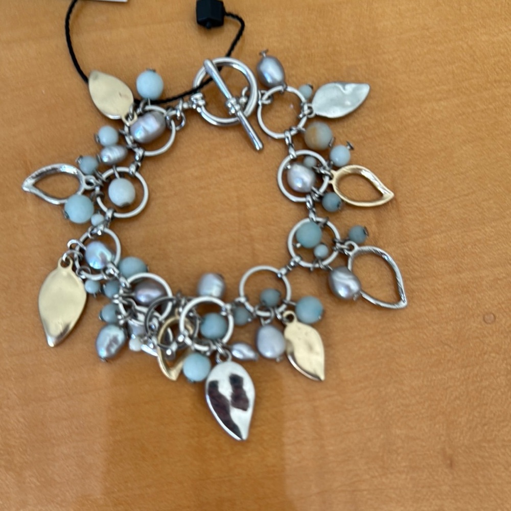 White house black market Elegant Silver and Gold Leaf Charm Bracelet